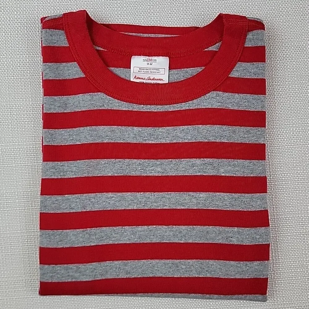 Hanna Andersson striped red and gray‎ organic cotton pajama top Kid 12
